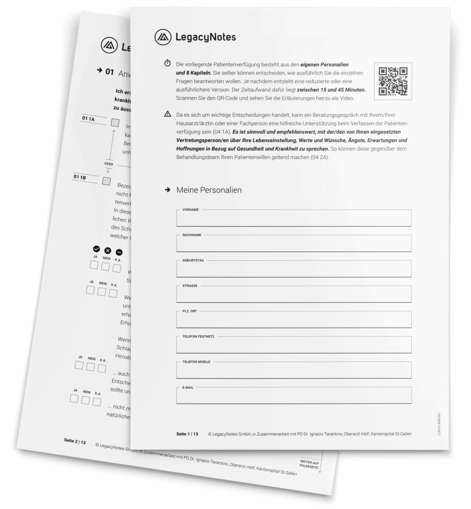LegacyNotes Patientenverfügung PDF/Papier-Vorlage