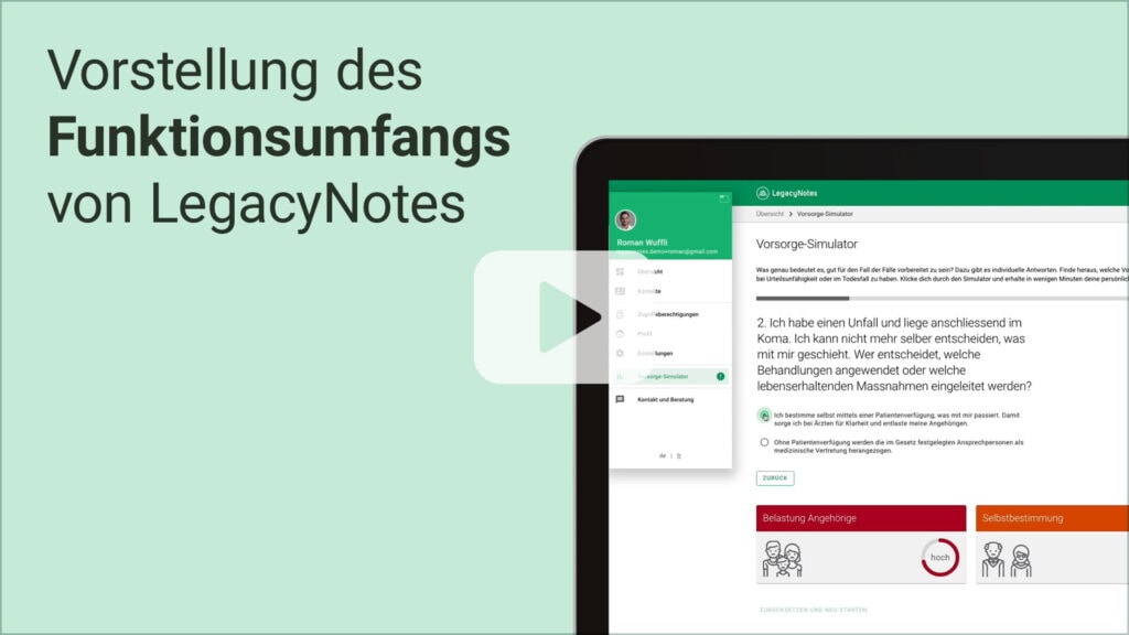 Standbild Video «Vorstellung des Funktionsumfangs von LegacyNotes»